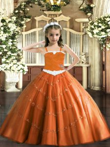  Sleeveless Lace Up Floor Length Appliques Little Girl Pageant Gowns