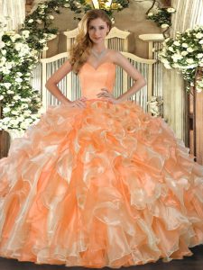 Simple Beading and Ruffles Quinceanera Dress Orange Lace Up Sleeveless Floor Length