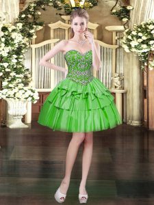  Green Sleeveless Satin and Organza Lace Up Prom Gown for Prom and Party