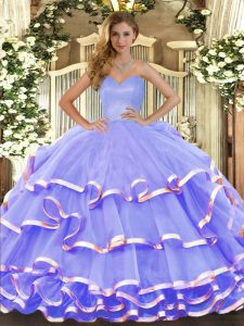 Sumptuous Sleeveless Ruffled Layers Lace Up Quinceanera Gown
