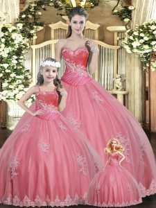  Sweetheart Sleeveless Lace Up Ball Gown Prom Dress Watermelon Red Tulle