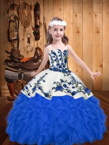 Inexpensive Straps Sleeveless Lace Up Child Pageant Dress Blue Organza