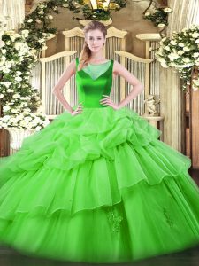 Graceful Scoop Sleeveless Quinceanera Gown Floor Length Beading and Pick Ups Organza