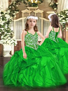 Floor Length Green Party Dress Straps Sleeveless Lace Up