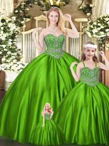  Beading Quinceanera Dresses Green Lace Up Sleeveless Floor Length