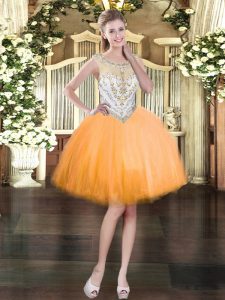 High Class Scoop Sleeveless Zipper Prom Gown Orange Tulle