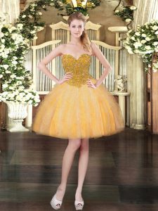 Top Selling Orange Tulle Lace Up Sweetheart Sleeveless Mini Length Dress for Prom Beading and Ruffles