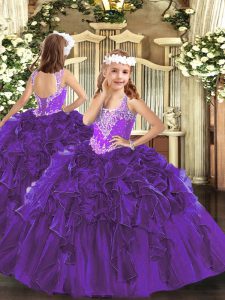 Exquisite Organza Sleeveless Floor Length Party Dress Wholesale and Beading and Ruffles
