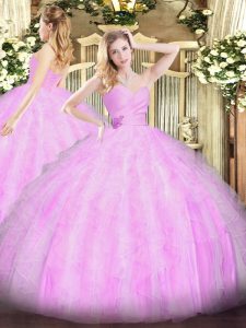  Lilac Sleeveless Beading and Ruffles Floor Length 15th Birthday Dress