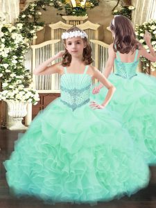 Classical Apple Green Sleeveless Organza Lace Up Party Dress for Toddlers for Party and Quinceanera