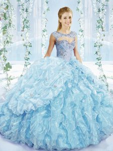 Chic Blue Lace Up 15 Quinceanera Dress Beading and Ruffles and Pick Ups Sleeveless