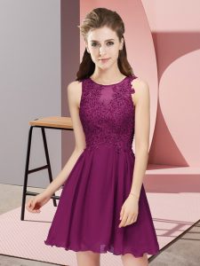Enchanting Sleeveless Mini Length Appliques Zipper Quinceanera Court of Honor Dress with Dark Purple