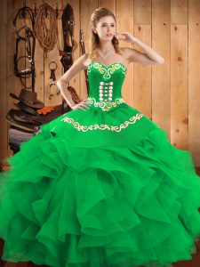 Nice Green Sweetheart Neckline Embroidery 15 Quinceanera Dress Sleeveless Lace Up