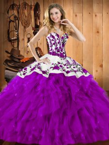 Romantic Floor Length Eggplant Purple Quinceanera Dress Sweetheart Sleeveless Lace Up