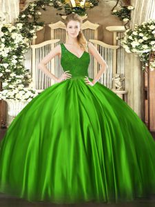Lovely Green Taffeta Zipper V-neck Sleeveless Floor Length Sweet 16 Dress Beading