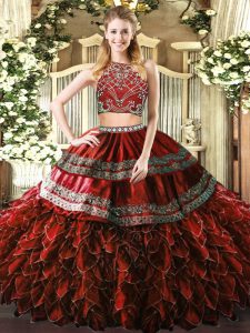 Pretty Tulle Sleeveless Floor Length Quinceanera Dresses and Beading and Ruffles