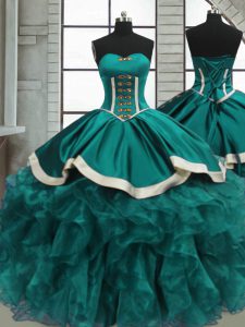 Customized Teal Sleeveless Organza Lace Up Sweet 16 Quinceanera Dress for Sweet 16 and Quinceanera