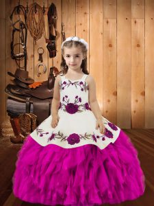 Admirable Fuchsia Lace Up Straps Beading and Ruffles Little Girls Pageant Dress Wholesale Organza Sleeveless