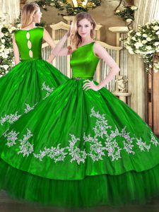  Green Ball Gowns Embroidery Vestidos de Quinceanera Clasp Handle Satin and Tulle Sleeveless Floor Length