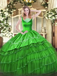 Fine Green Vestidos de Quinceanera Sweet 16 and Quinceanera with Beading and Embroidery Scoop Sleeveless Side Zipper