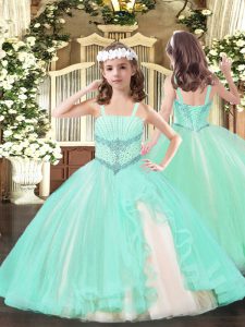  Sleeveless Floor Length Beading Lace Up Party Dress Wholesale with Apple Green