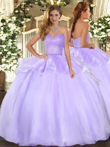  Sleeveless Organza Floor Length Lace Up Quinceanera Gown in Lavender with Beading and Ruffles