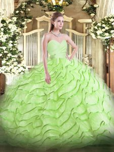 Best Selling Lace Up 15 Quinceanera Dress Yellow Green for Military Ball and Sweet 16 and Quinceanera with Beading and Ruffled Layers Brush Train