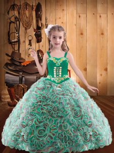 Stylish Multi-color Ball Gowns Embroidery and Ruffles Girls Pageant Dresses Lace Up Fabric With Rolling Flowers Sleeveless Floor Length