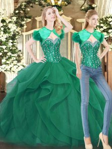 Dramatic Floor Length Dark Green 15th Birthday Dress Sweetheart Sleeveless Lace Up