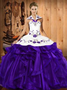 Suitable Embroidery and Ruffled Layers Sweet 16 Dresses Purple Lace Up Sleeveless Floor Length