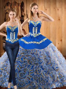  Multi-color Sweet 16 Dress Military Ball and Sweet 16 and Quinceanera with Embroidery Sweetheart Sleeveless Sweep Train Lace Up