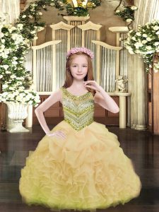  Organza Sleeveless Floor Length Little Girls Pageant Gowns and Beading and Ruffles and Pick Ups