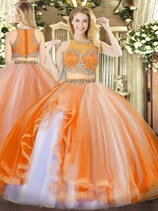 Smart Ball Gowns Sweet 16 Dresses Orange Red Scoop Organza Sleeveless Floor Length Zipper