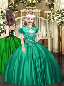  Beading Girls Pageant Dresses Turquoise Lace Up Sleeveless Floor Length