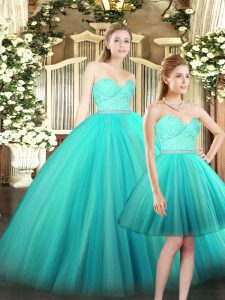 High Quality Aqua Blue Sleeveless Ruching Floor Length Quinceanera Gowns