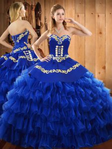  Sleeveless Lace Up Floor Length Embroidery and Ruffled Layers Quinceanera Dress