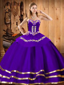Extravagant Purple Lace Up Ball Gown Prom Dress Embroidery Sleeveless Floor Length