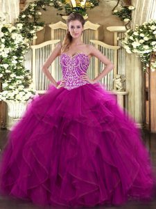 Fitting Organza Sleeveless Floor Length Sweet 16 Quinceanera Dress and Beading and Ruffles
