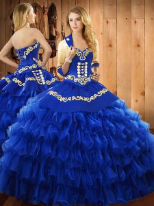 Fashion Embroidery and Ruffled Layers Sweet 16 Quinceanera Dress Blue Lace Up Sleeveless Floor Length