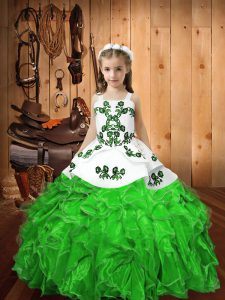 Excellent Straps Neckline Embroidery and Ruffles Little Girl Pageant Dress Sleeveless Lace Up