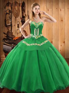 Classical Green Sweetheart Neckline Embroidery Sweet 16 Dresses Sleeveless Lace Up