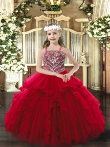  Straps Sleeveless Lace Up Little Girls Pageant Dress Wholesale Wine Red Organza
