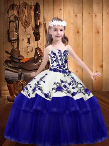  Purple Child Pageant Dress Party and Sweet 16 and Quinceanera and Wedding Party with Embroidery Straps Sleeveless Lace Up