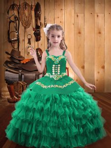  Ball Gowns Little Girls Pageant Dress Wholesale Turquoise Straps Organza Sleeveless Floor Length Lace Up