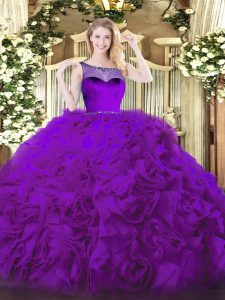 Amazing Fabric With Rolling Flowers Sleeveless Floor Length Quinceanera Dresses and Beading