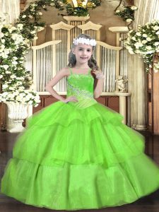  Sleeveless Beading and Ruffled Layers Lace Up Little Girl Pageant Gowns