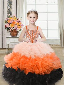 Top Selling Multi-color Straps Neckline Beading and Ruffles Little Girl Pageant Dress Sleeveless Lace Up