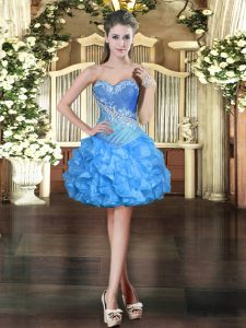 Lovely Baby Blue Lace Up Sweetheart Beading and Ruffles Prom Gown Organza Sleeveless