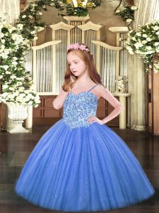  Floor Length Ball Gowns Sleeveless Baby Blue Custom Made Lace Up