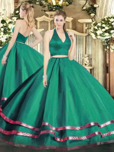  Dark Green Sleeveless Tulle Zipper 15 Quinceanera Dress for Military Ball and Sweet 16 and Quinceanera